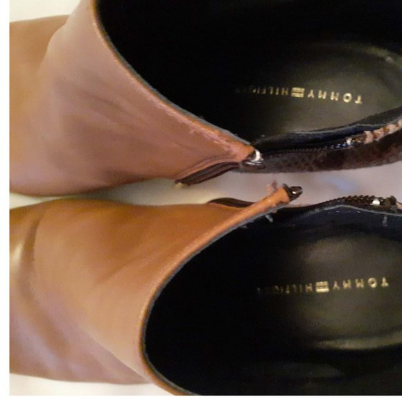 EUC Tommy Hilfiger Brown Leather - Snakeskin Heeled Bootie, 38 - Picture 5 of 7